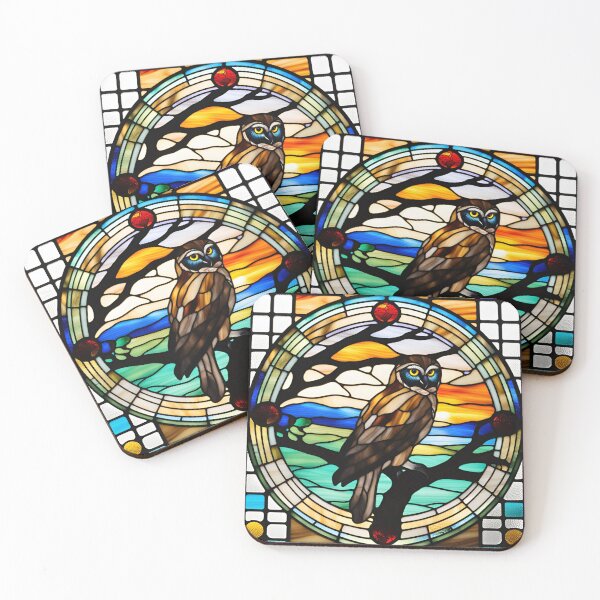 Item preview, Stained Glass Morepork Owl Ruru designed and sold by Wild Blue Designs NZ.