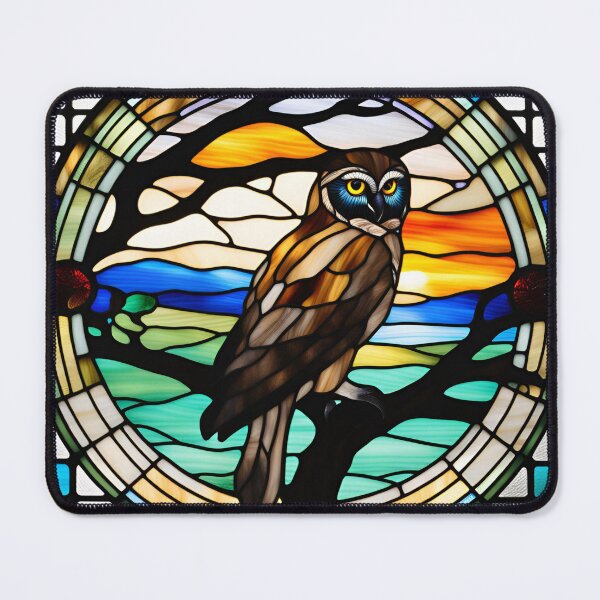 Item preview, Stained Glass Morepork Owl Ruru designed and sold by Wild Blue Designs NZ.