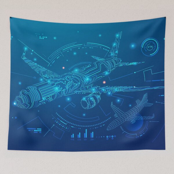 Item preview, digital twin or aviation technology, graphic of airplane combined with electronic pattern and air control interface designed and sold by NiamLab.
