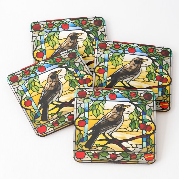 Item preview, Stained Glass Blackbird designed and sold by Wild Blue Designs NZ.