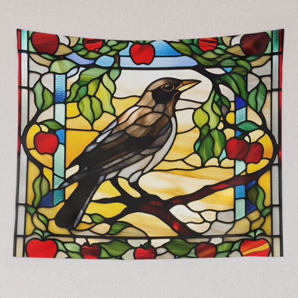 Item preview, Stained Glass Blackbird designed and sold by Wild Blue Designs NZ.