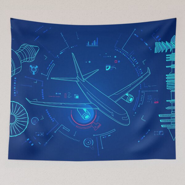 Item preview, aerospace engineering, graphic of lined airplane with jet engine and mechanic interface designed and sold by NiamLab.
