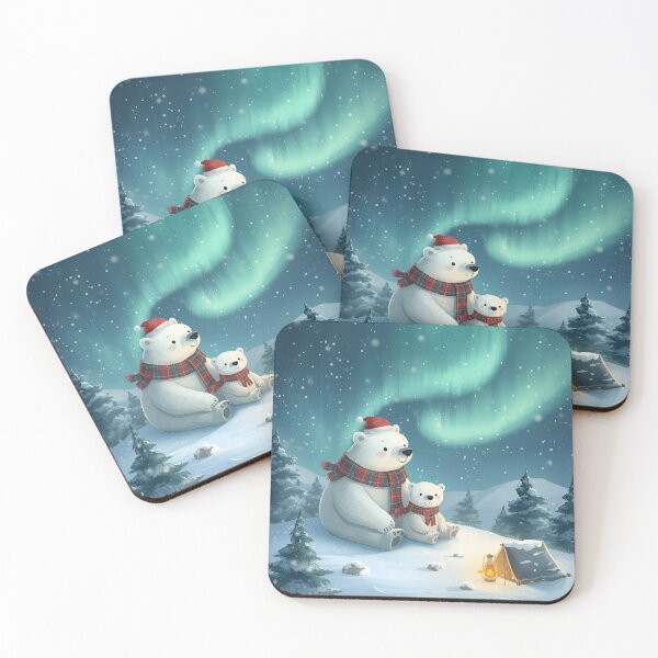 Item preview, Polar Bear Family Watching Northern Lights designed and sold by WildlifeWhimsy.