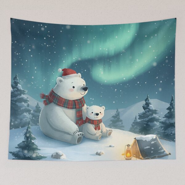 Item preview, Polar Bear Family Watching Northern Lights designed and sold by WildlifeWhimsy.
