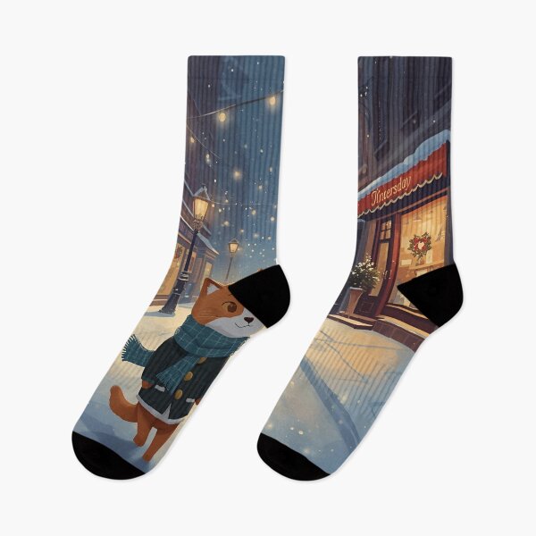 Item preview, Cat and Dog Couple Strolling in Christmas City Night designed and sold by WildlifeWhimsy.
