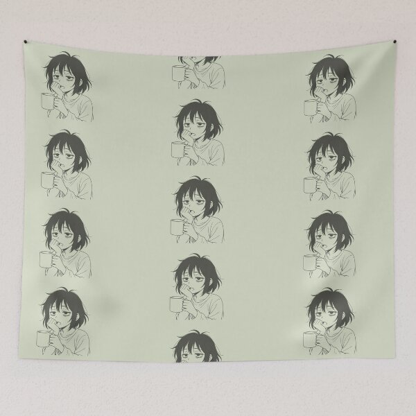 Item preview, Tired Anime Girl With Coffee – Sleepy Morning Aesthetic Illustration designed and sold by P.Squared.