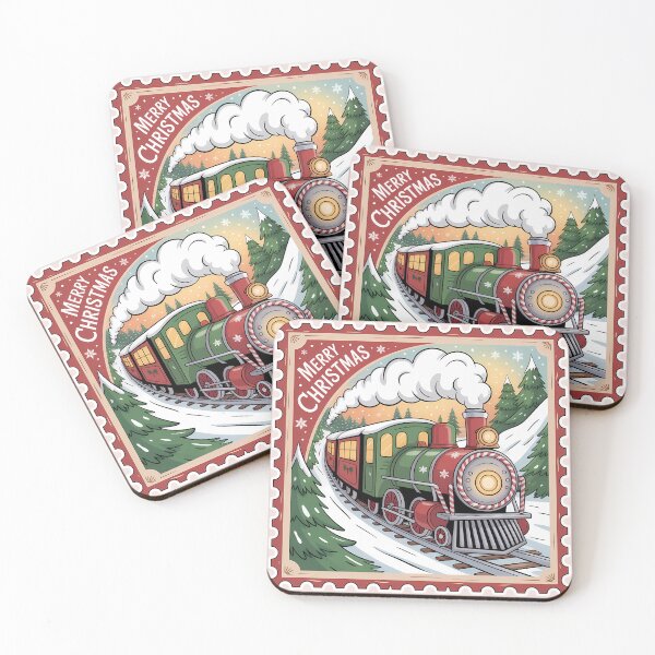 Artikelvorschau, Cute Merry Christmas, Red & Green Holiday Train Chugging Through Snow entworfen und verkauft von zozo-shop.
