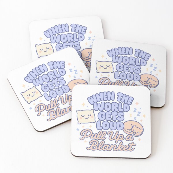 Item preview, When the World Gets Loud, Pull Up a Blanket – Cute Self-Care Quote with Cat & Pillow designed and sold by inkoutninja.