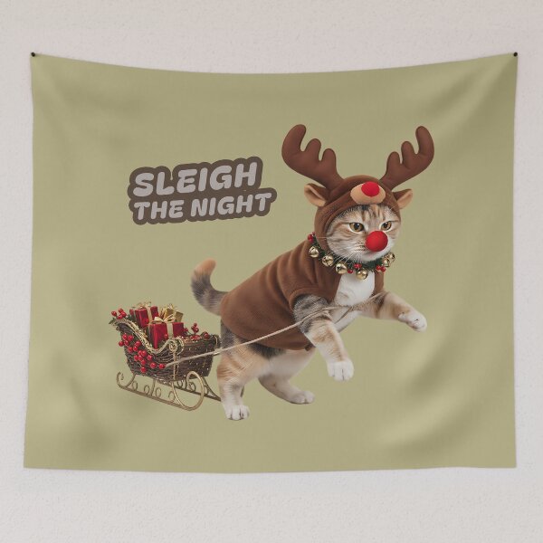 Item preview, Sleigh The Night - Funny Cat in Reindeer Costume Holiday Pun designed and sold by AwesomeBeyondLimits.