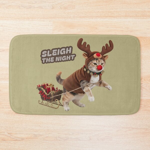 Item preview, Sleigh The Night - Funny Cat in Reindeer Costume Holiday Pun designed and sold by AwesomeBeyondLimits.