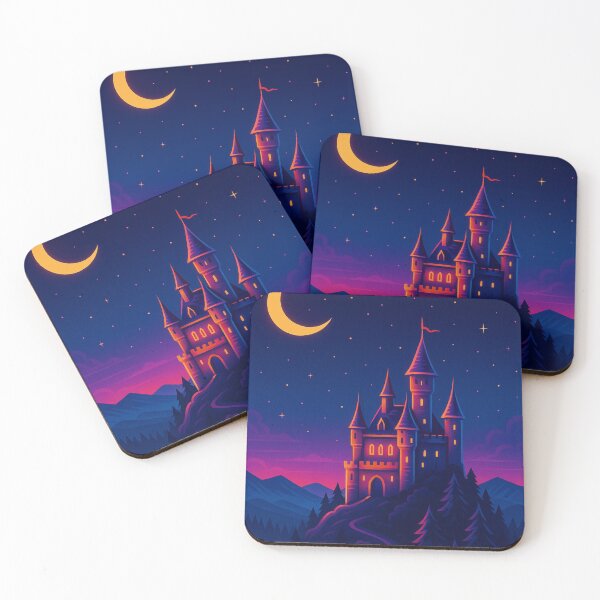 Item preview, Neon Castle Moonlit Vaporwave Hill designed and sold by GolabMagic.