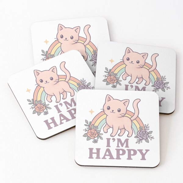 Item preview, Vintage Kawaii Cat with Rainbow • Soft Pastel I’m Happy Positive Aesthetic designed and sold by SirensSageStone.