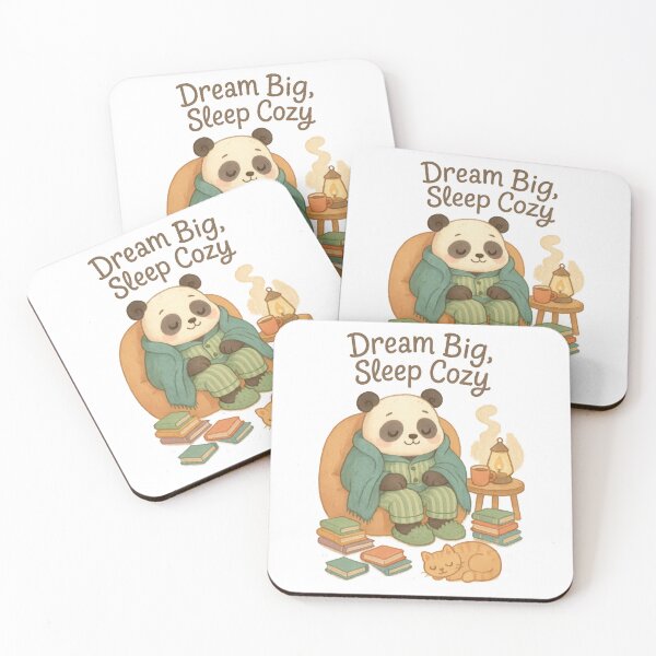 Item preview, Dream Big, Sleep Cozy – Cute Panda Bedtime Illustration with Books and Cat designed and sold by inkoutninja.