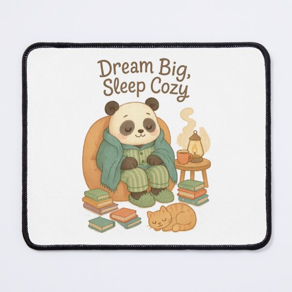 Item preview, Dream Big, Sleep Cozy – Cute Panda Bedtime Illustration with Books and Cat designed and sold by inkoutninja.