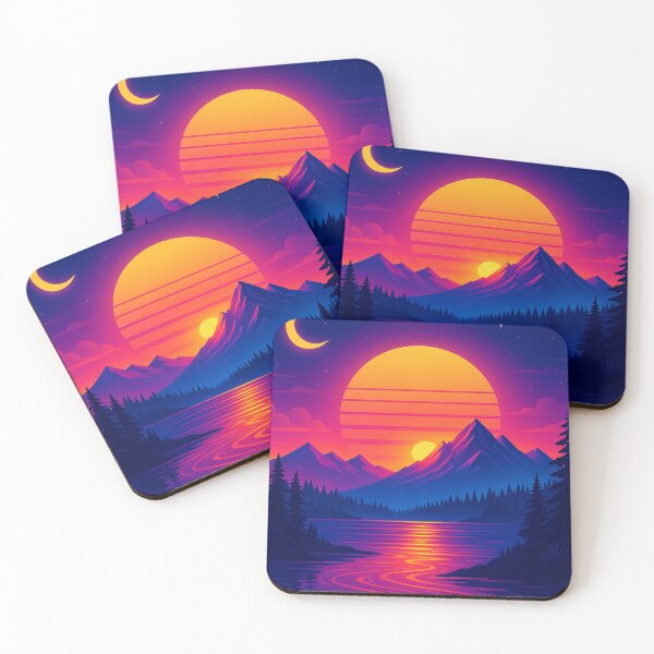 Item preview, Neon Sunrise Vaporwave Mountain Landscape designed and sold by GolabMagic.