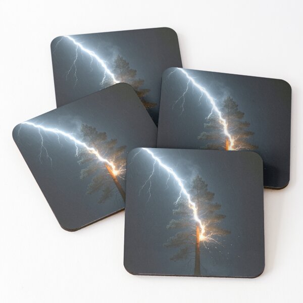 Item preview, Lightning Strike on Lone Pine Tree at Night, Dramatic Storm Art designed and sold by bradm50.