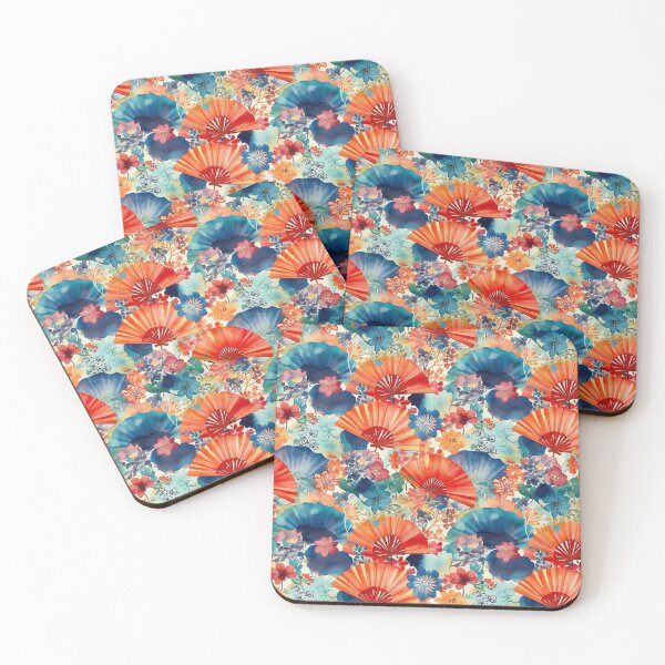 Item preview, Watercolor Japanese Fan & Floral Pattern – Vibrant Botanical Art designed and sold by StudioTokyo.