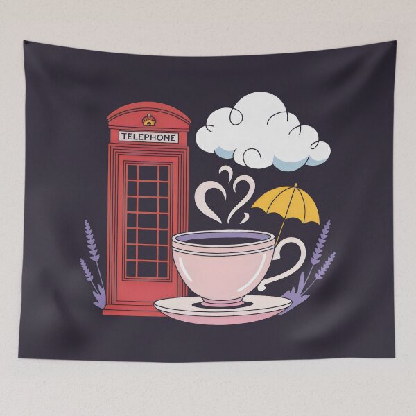 Item preview, Minimalist British Aesthetic Tea Telephone Box Umbrella Lavender designed and sold by SplashTastic.