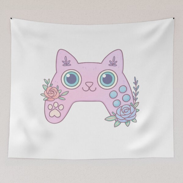 Item preview, Lilac Kawaii Cat Gaming Controller • Pastel Gamer Girl Aesthetic with Floral Cottagecore Charm designed and sold by SirensSageStone.