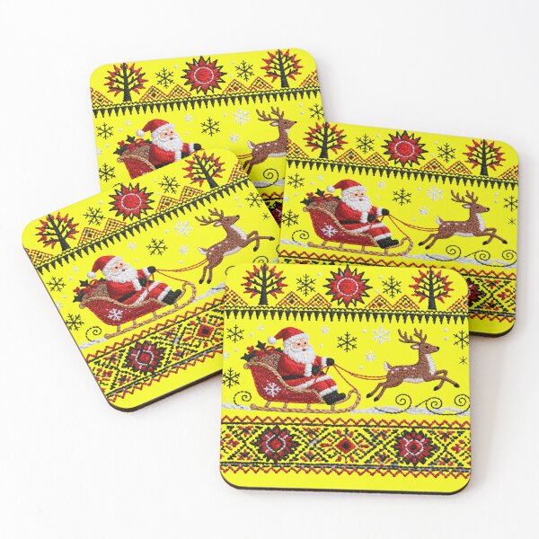 Item preview, Christmas Santa Sleigh with Reindeer – Traditional Romanian Embroidery Style Design designed and sold by Maximilianos.