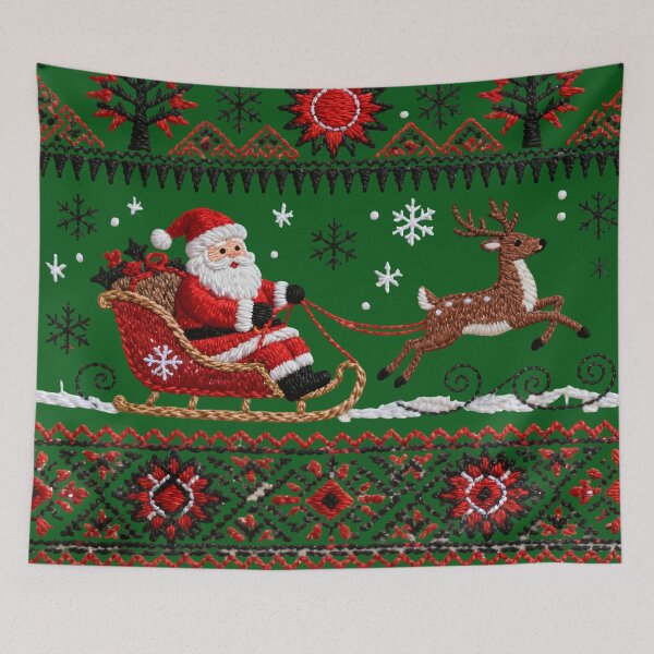 Item preview, Christmas Santa Sleigh with Reindeer – Traditional Romanian Embroidery Style Design designed and sold by Maximilianos.