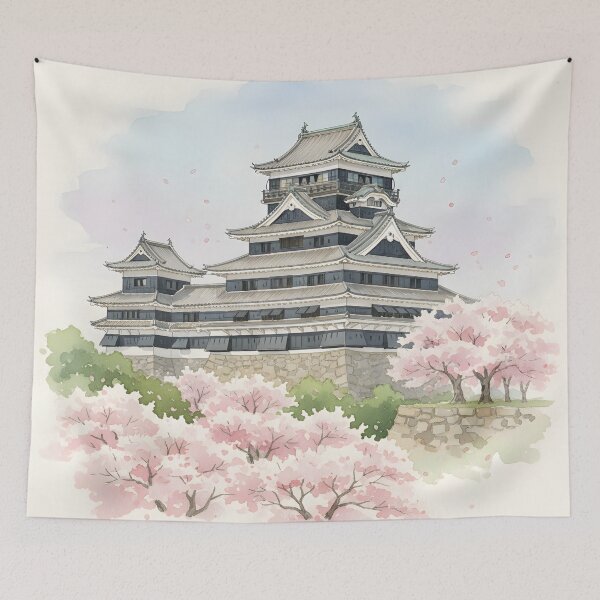 Item preview, Japanese Kumamoto Temple and Cherry Blossoms designed and sold by Clay Artista.