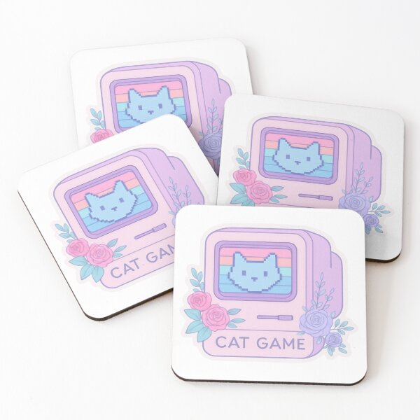 Artikelvorschau, Kawaii-Retro-Katzenspiel • Pastellfarbene Pixel-Computerästhetik mit floralem Gamer-Flair entworfen und verkauft von SirensSageStone.
