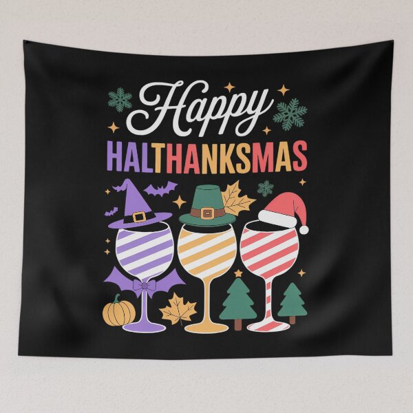 Item preview, Hallothanksmas Wine Glass Halloween Thanksgiving Christmas designed and sold by HellD3vil-Art.