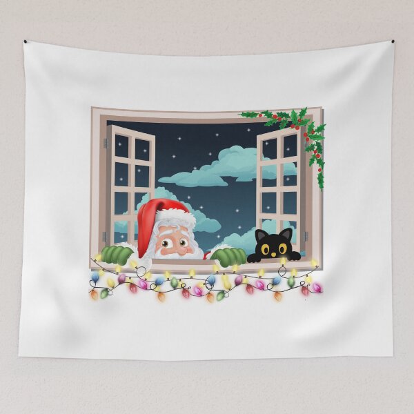 Item preview, Santa and a Cat seeing if you're naughty or nice for Christmas designed and sold by jswag4eva.
