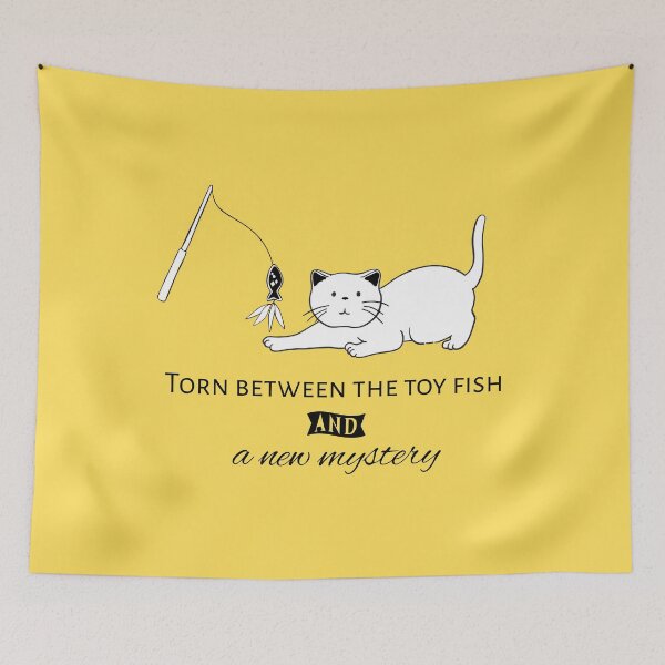 Item preview, Torn Between the Toy Fish & a New Mystery – Funny Curious Cat Design designed and sold by TheBeeKindSpace.