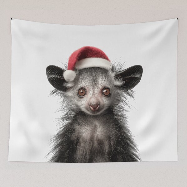 Item preview, Festive Aye-Aye Lemur in Santa Hat designed and sold by LazyOwlStore.