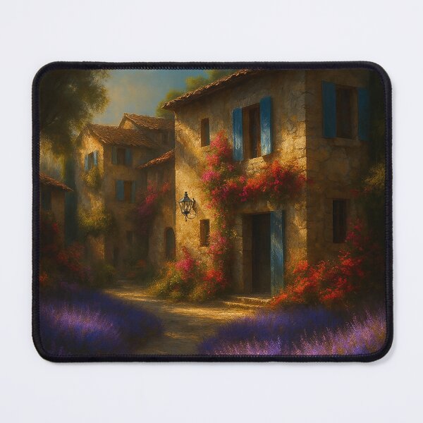 Aperçu de l'œuvre Tuscan Village Landscape – Rustic Stone Houses and Lavender Fields créée et vendue par WhimsyHeartCrafts - TonnyFroyen.com.