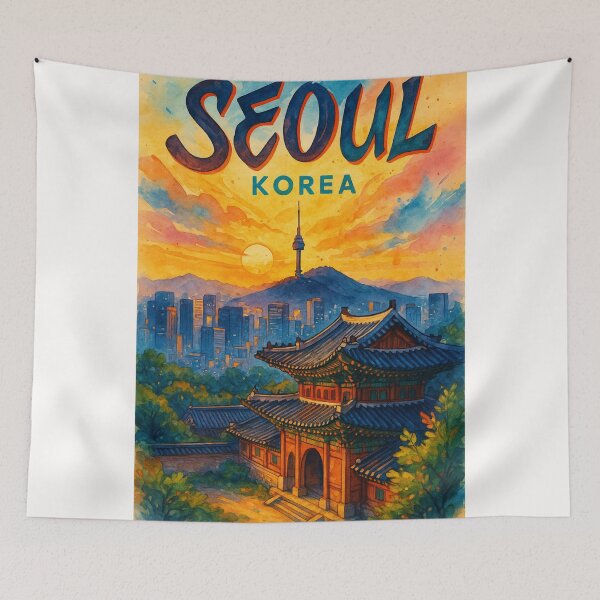 Item preview, Seoul South Korea Sunset Skyline and Temple designed and sold by Places On Earth.