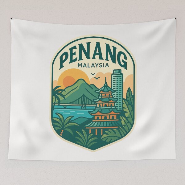Item preview, Penang Malaysia Skyline and Pagoda Coastal Scene designed and sold by Places On Earth.