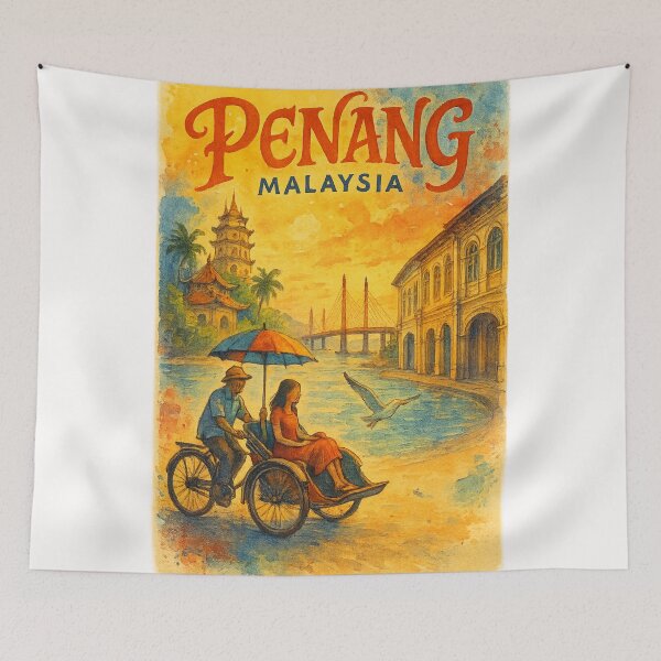 Item preview,  Penang Malaysia Trishaw and Kek Lok Si Street Scene designed and sold by Places On Earth.