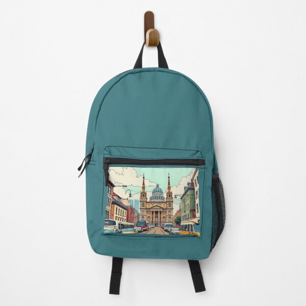 Item preview, Colorful city scene at the church tower designed and sold by CoastalMindset.