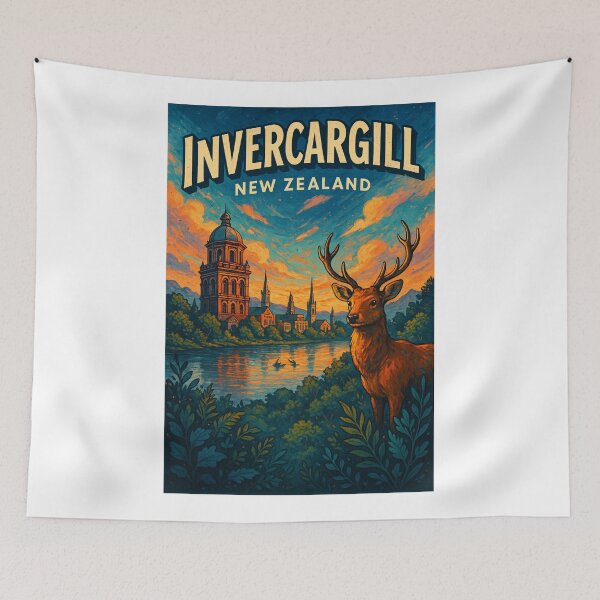 Item preview, Invercargill Stag and Cathedral Skyline - New Zealand designed and sold by Aryabek.