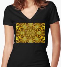Golden Morning Double Kaleidoscope Neon Yellow Women's Fitted V-Neck T-Shirt