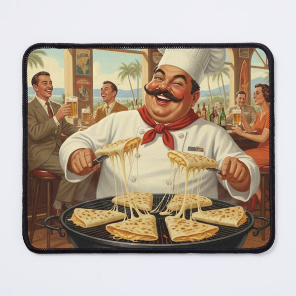 Item preview, "CHEESE QUESADILLA HEAVEN!" – Vintage 1950s California Bar Chef Poster designed and sold by Cozy-Old-Pub.