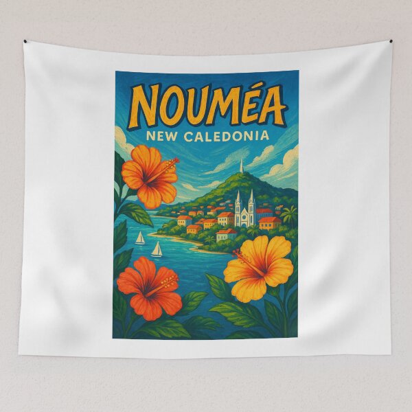 Item preview, Nouméa Harbor View with Hibiscus Blooms designed and sold by Aryabek.