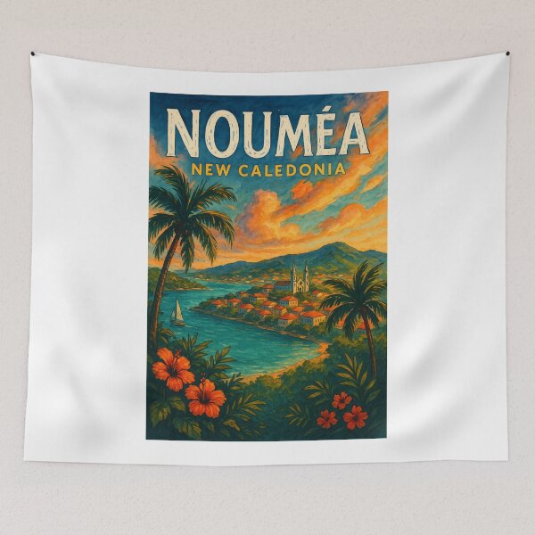 Item preview, Nouméa Sunset with Tropical Bay and Cathedral designed and sold by Aryabek.