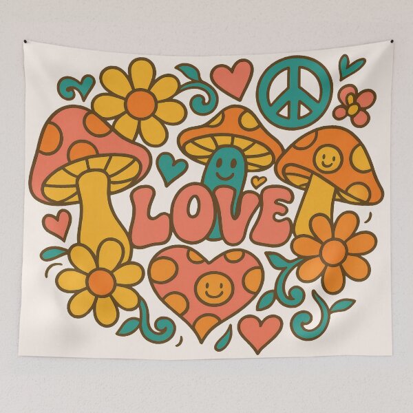 Item preview, Groovy Love Garden – Retro Mushrooms and Hearts Design designed and sold by Ombrya.