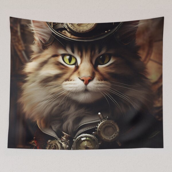 Item preview, Steampunk cat with glasses. Abstract surreal illustration. Digital designer art. Cyberpunk painting designed and sold by anytka.