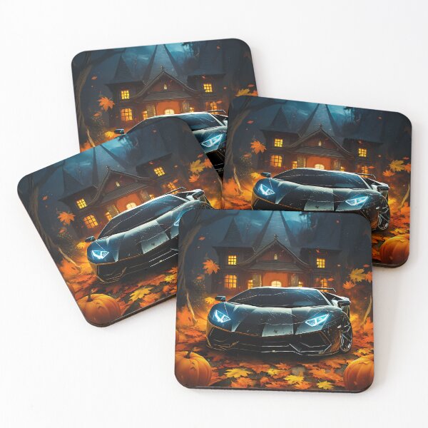 Item preview, Supercar Reflected By Haunted Mansion Among Halloween Pumpkins designed and sold by RevUpDesign.