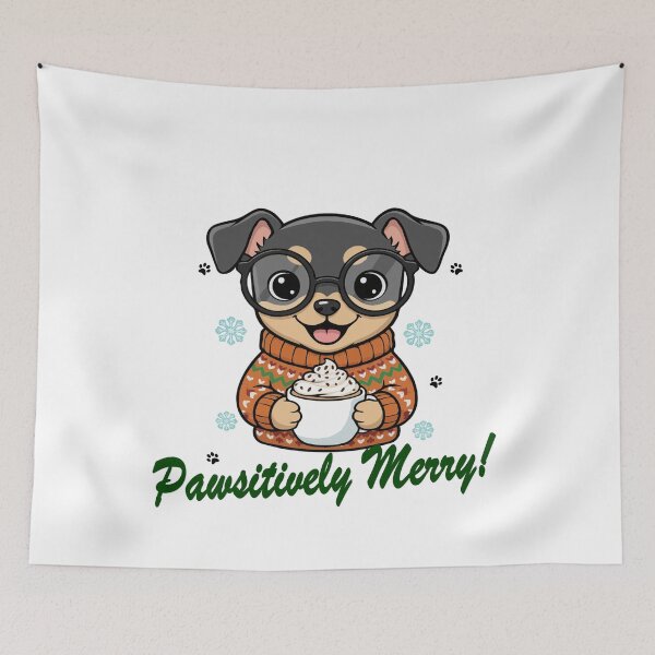 Item preview, Pawsitively Merry Chipin in Christmas Sweater with Hot Cocoa | Dog Lovers designed and sold by The Real Life Symphony.