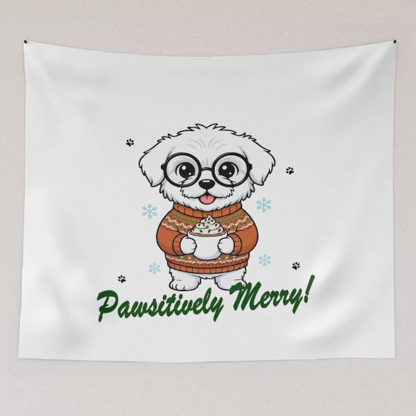 Item preview, Pawsitively Merry Coton de Tulear in Christmas Sweater with Hot Cocoa | Dog Lovers designed and sold by The Real Life Symphony.