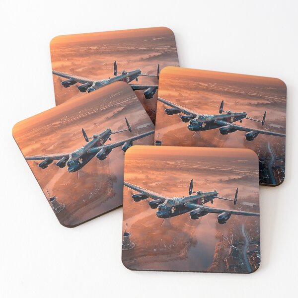 Item preview, WWII Lancaster Passing Above Sunlit Fields of the Netherlands in Golden Light designed and sold by Skyframe Aviation.