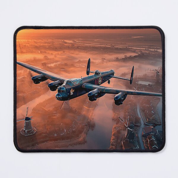 Item preview, WWII Lancaster Passing Above Sunlit Fields of the Netherlands in Golden Light designed and sold by Skyframe Aviation.