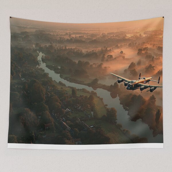 Item preview, Classic Lancaster Flying Over Sunlit Fields of the Netherlands in Tranquil Skies designed and sold by Skyframe Aviation.