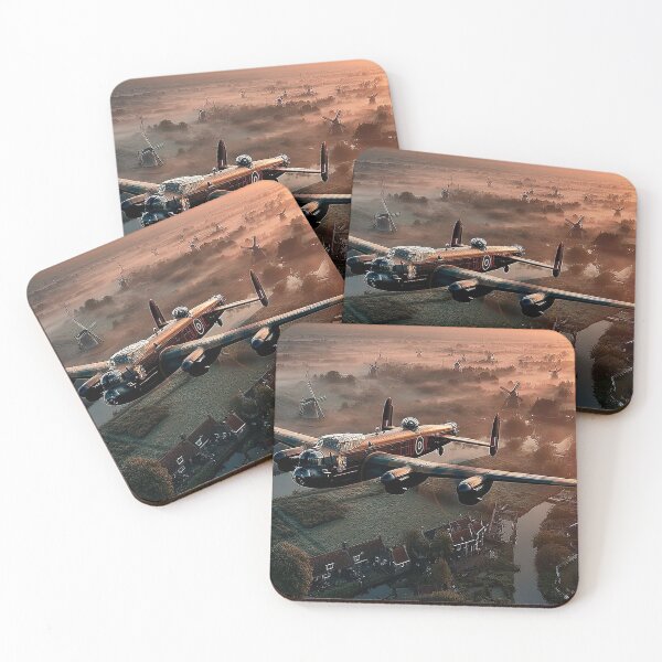 Item preview, The Lancaster Bomber Moving Above Quiet Villages of Holland in Early Morning Calm designed and sold by Skyframe Aviation.